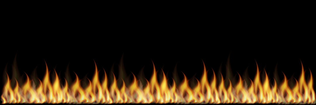 Vector illustration of realistic colorful image line bonfire flame on black background.