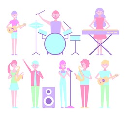 people playing musical instruments collection vector illustration