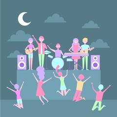musician people with singer equipment scene concert at night vector illustration