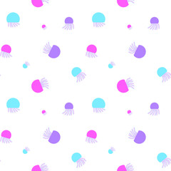 Seamless vector pattern from a simple unpacked abstract jellyfish pink lilac and blue on a white background