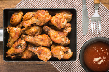 Top View of Fried chicken wings.