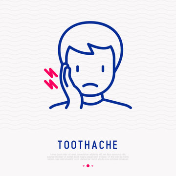 Man with toothache thin line icon. Modern vector illustration.