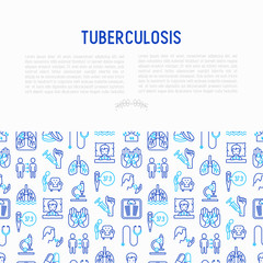 Fototapeta na wymiar Tuberculosis concept with thin line icons: infection in lungs, x-ray image, dry cough, pain in chest and shoulders, Mantoux test, weight loss. Modern vector illustration for banner, web page template.