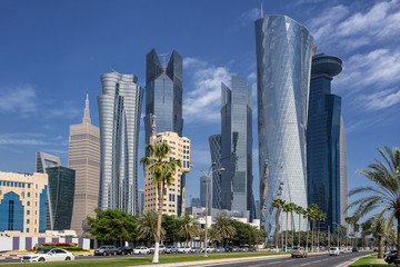 Fototapeta na wymiar West Bay on the Corniche in Doha Qatar
