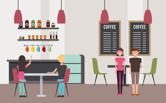 coffee shop interior with people customer vector illustration