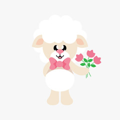 cartoon cute sheep with tie and flowers