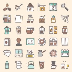 Coffee brew equipment for coffee shop, filled bold line icon vector