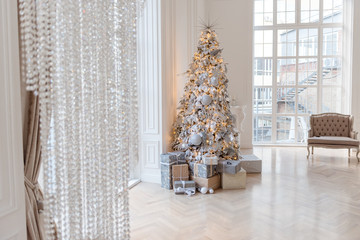 Gold Christmas background  with decorated tree