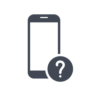 Mobile phone icon with question mark. Mobile phone icon and help, how to, info, query symbol