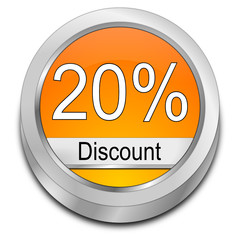 20% Discount button - 3D illustration