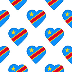 Seamless pattern from the hearts with flag of  the Democratic Republic of the Congo.