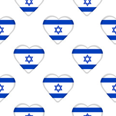 Seamless pattern from the hearts with flag of Israel.