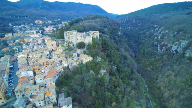 Aerial view of amazing Italian village Arsoli, Lazio