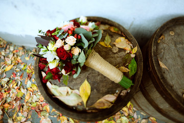 Wedding bouquet with roses and other flowers