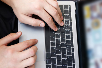 man office worker is typing keyboard, business technology and education concept