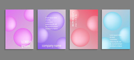 Minimal soft sphere shapes covers set with modern gradient background colors. Vector templates for placards, banners, flyers, labels and reports.