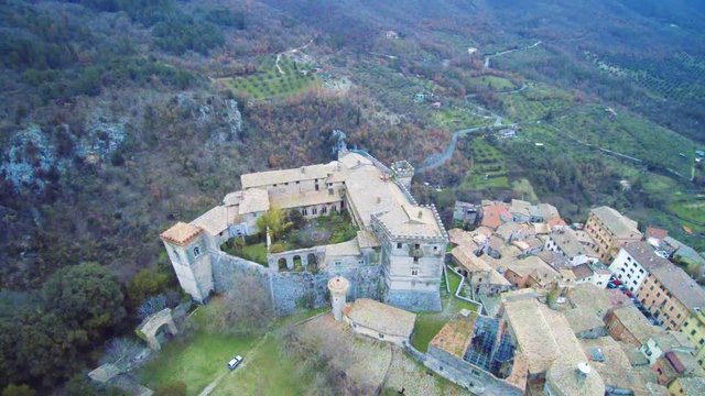 Aerial view of amazing Italian village Arsoli, Lazio.