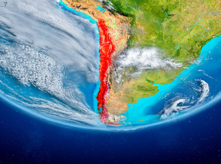 Chile on globe from space