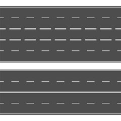 Asphalt seamless road with white road markings. Vector