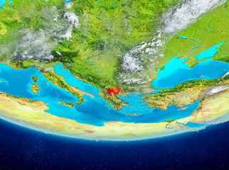 Macedonia on globe from space