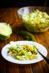 fresh salad of young cabbage with sweet corn