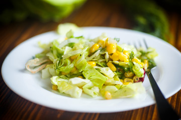 fresh salad of young cabbage with sweet corn