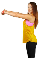 Beautiful young fitness woman. Isolated over white background.