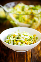 fresh salad of young cabbage with sweet corn