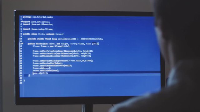 Computer programmer works with the program code on the monitor.