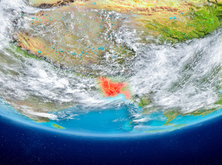 Bangladesh on globe from space