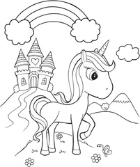 Wall murals Cartoon draw Unicorn Castle Vector Illustration Art