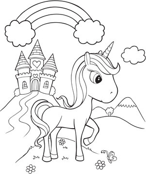 Unicorn Castle Vector Illustration Art