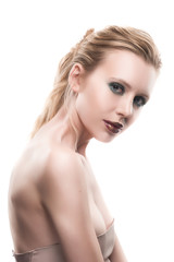 Obraz premium Portrait of beautiful young blond woman with clean face. High key shot.