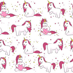Seamless pattern with cute magical unicorns. Background for kids design. Pattern can be used for wallpaper, web page, surface textures, package
