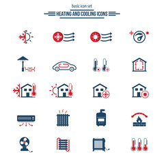 Heating and cooling systems icon set