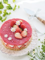 Obraz na płótnie Canvas かわいいイチゴのレアチーズケーキ