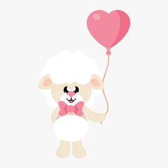 cartoon cute sheep with tie and lovely balloons
