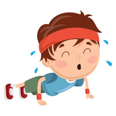 Vector Illustration Of Kid Pushing Up