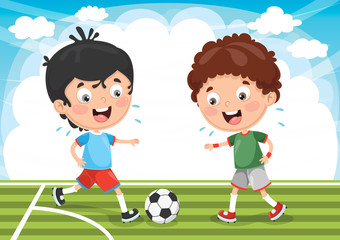 Vector Illustration Of Kid Playing Football