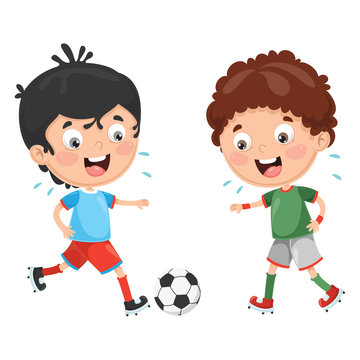 Vector Illustration Of Kid Playing Football