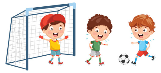 Vector Illustration Of Kid Playing Football