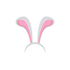white easter bunny funky mask with rabbit ears isolated on white background. vector Kids easter party mask