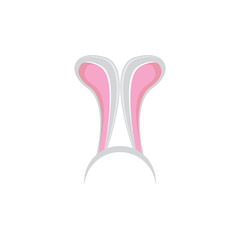 white easter bunny funky mask with rabbit ears isolated on white background. vector Kids easter party mask