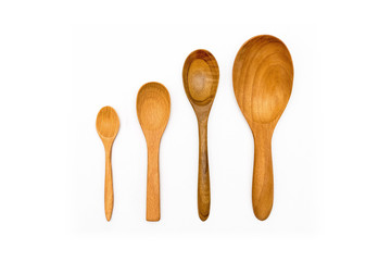 Set of wooden spoon isolated on white background.