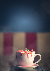 Cappuccino In a white cup. Lattechino in the vintage style of the 50's