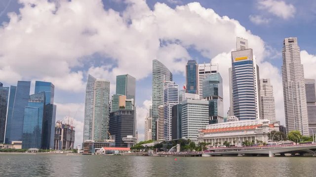 Singapore business district city skyline waterfront timelapse, Marina Bay, Singapore 4K Time lapse