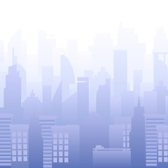 Modern city skyline vector illustration. Urban landscape. Buildings silhouette. Purple.
