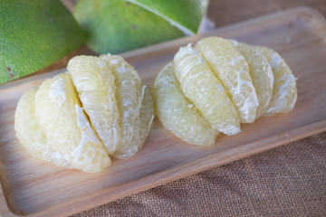 Closeup slice of pomelo fruit