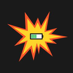 Damage of battery. Electronic device is exploding. Lifespan of electronics and negative danger, unsafety. Vector illustration