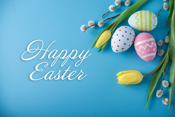 Holiday greeting card with text happy Easter - 196367953